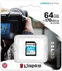 KINGSTON 64GB SDXC CANVAS GO PLUS 170R C10 UHS-I U3 V30 SD CARD SDG3/64GB