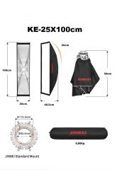 JINBEI KE-25x100cm Hızlı Açılan Strip Softbox Gridli