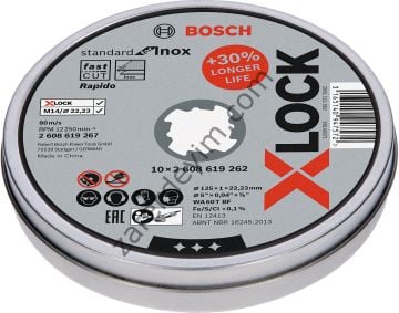 Bosch - X-LOCK - 125*1,0mm Standard Seri Düz Inox (Paslanmaz Çelik) Kesme Diski (Taş) - Rapido 10'lu