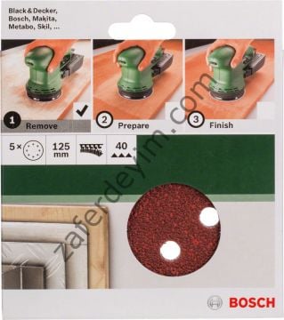 Bosch - Eksantirik Zımpara Kağıdı 5'li, 125 mm 40 Kum 8 Delik