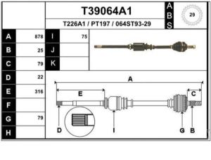 AKS SAĞ KOMPLE 306-405 YM 1.4 8V 306 YM 1.6 8V (DIŞ FREZE:25 İÇ FREZE:22 BOY:875MM. CONTA CAPI 54.5MM) ABSLİ: 29 DIŞ