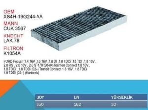 POLEN FİLTRESİ FOCUS 1998-2004 CONNECT 1.8TDCI 2002-2013 XS4H16N619AB