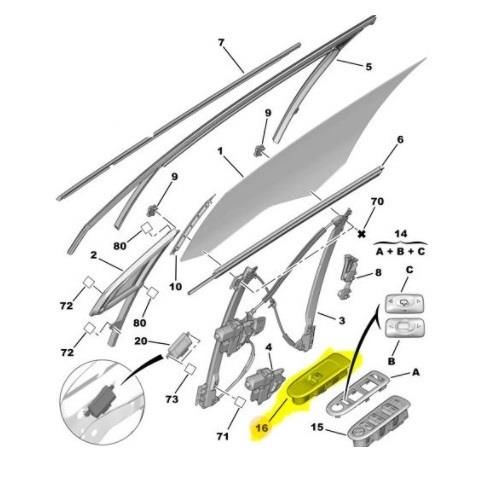 SAĞ ÖN CAM ACMA DÜĞMESİ ( BEJ ) CITROEN C5 X7 2009- 6490F8