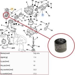 SAĞ MOTOR KULAK BURCU (ASKİSİN GEÇTİĞİ) XANTIA-4061994-1999 1.8 8V-1.8 16V-2.0-2.0T (DIS CAP:40 IC CAP:10 )