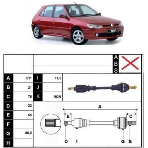 AKS SOL KOMPLE 306 1.4 8V 1994-1999 (DIŞ FREZE: 21 İÇ FREZE: 22 BOY:611MM)