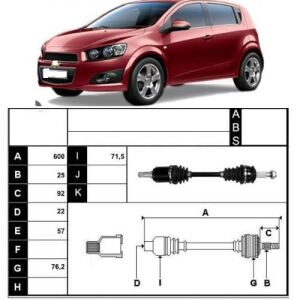 AKS SOL KOMPLE CHEVROLET AVEO 1.3D 2011-2015 DIŞ FREZE:25, İÇ FREZE : 22, BOY :600) 96852740