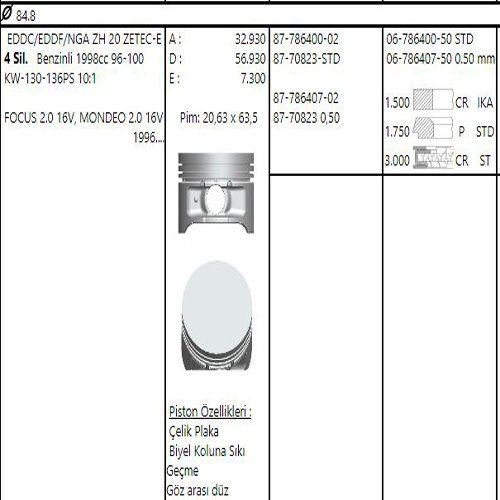 PISTON SEKMAN (84.80MM) (0.50) BOY:56,93MM MONDEO 2.0 ZETEC 93>99