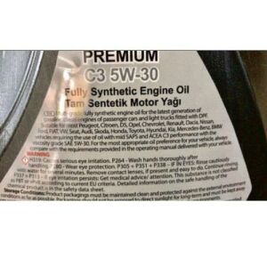 ORİJİNAL TAM SENTETİK MOTOR YAĞI PREMİUM C3 5W-30 5LT PARTİKÜLLÜ 560530005