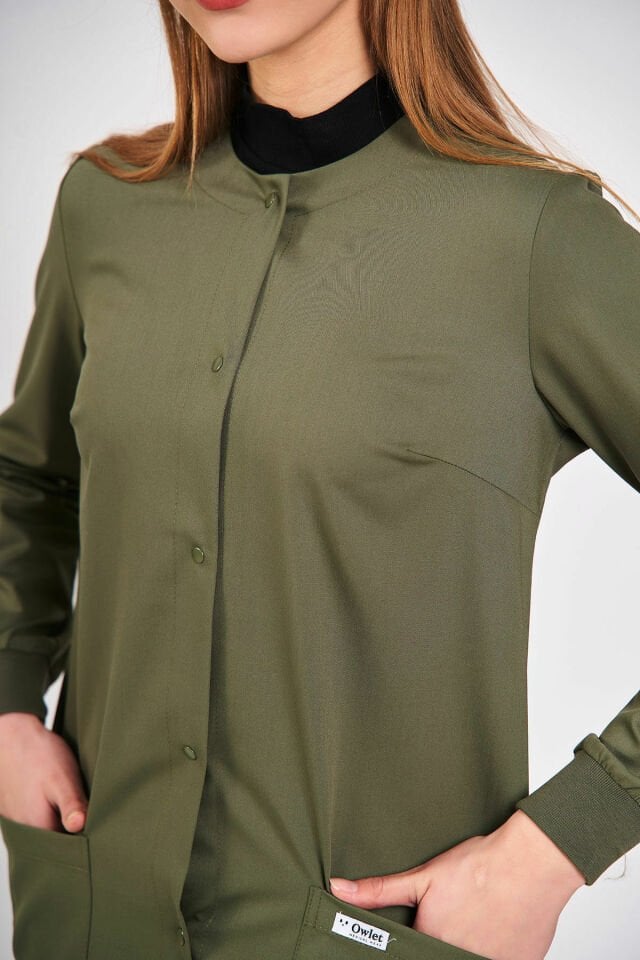 Likralı Asker Yeşili Ameliyathane Ceketi