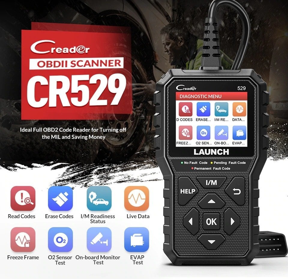 LAUNCH CR529 Otomatik OBD2 Tarayıcı Kod Okuyucu Araba Arıza Teşhis Aracı  Motor  Kontrolü  Geçiş Emisyon Testi