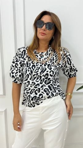 Maddy Ekru Leopar T-shirt