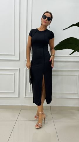 Elton Kadın Siyah Yırtmaçlı Elbise