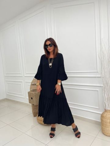 Alvaro Kadın Siyah-Fuşya Uzun Elbise