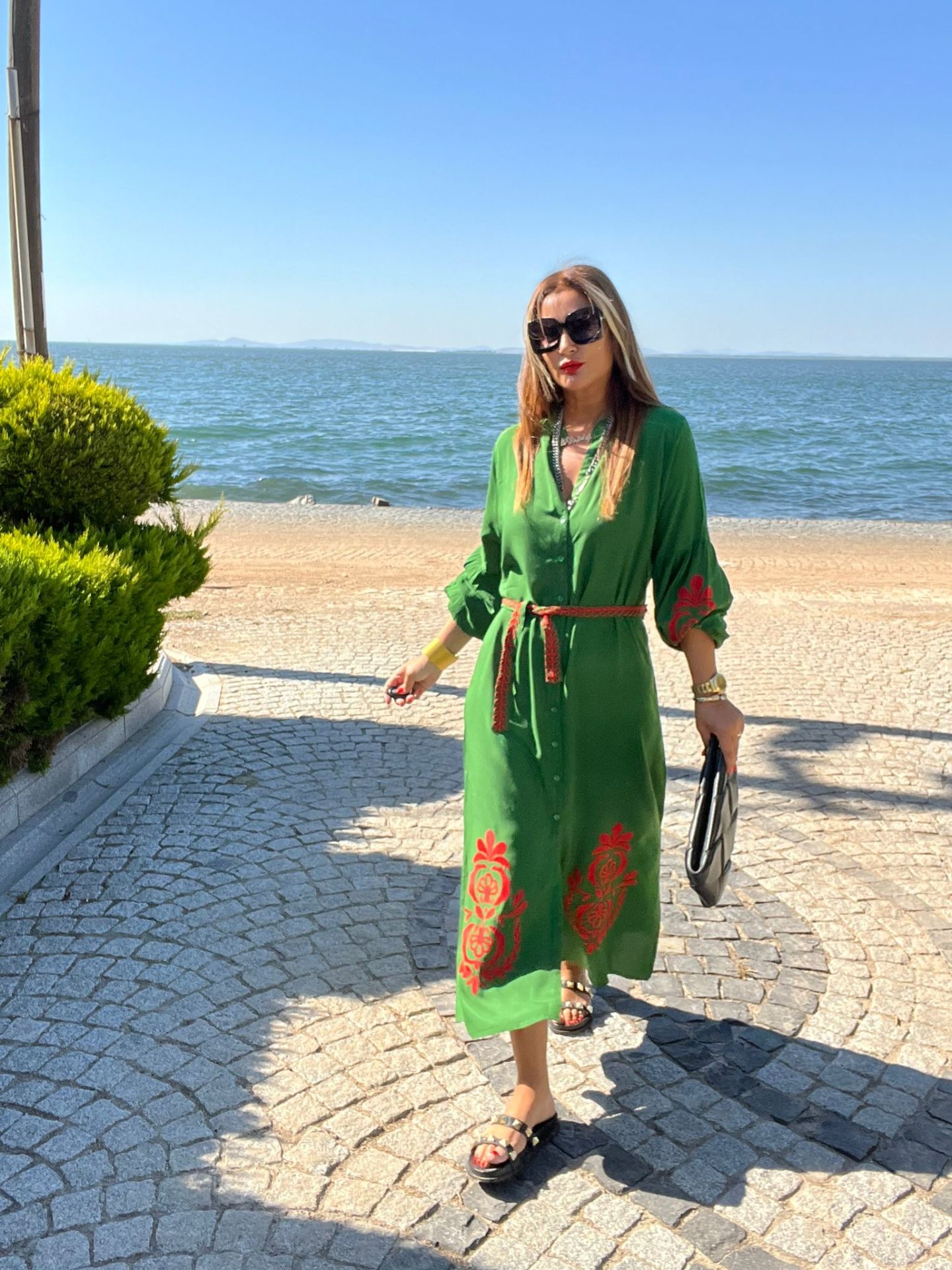 Lalisa Kadın Yeşil Otantik Desen Elbise