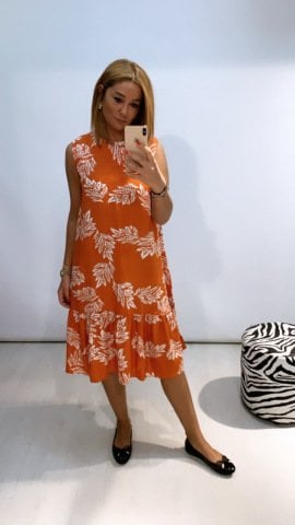 Yaprak Desenli Orange Elbise
