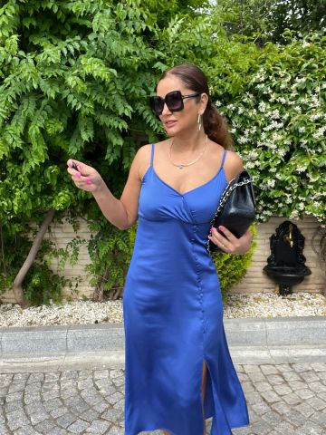 Cossa Kadın Mavi Saten Elbise