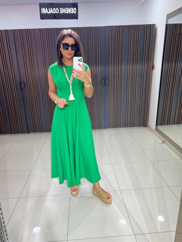 Dustin Kadın Yeşil Keten Elbise