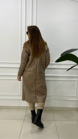 Ruse Kadın Kürklü Taş Rengi Palto