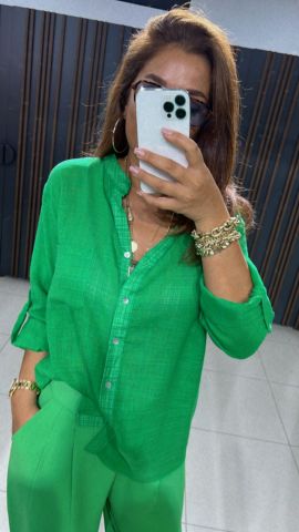 Mex Kadın Yeşil Keten Gömlek