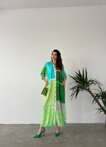 Ramos Batik Desen Yeşil Elbise