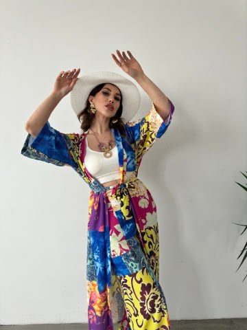 Whisper Sarı Desenli Kimono Takım