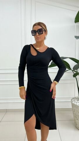 Mungo Kadın Yandan Büzgülü Siyah Elbise