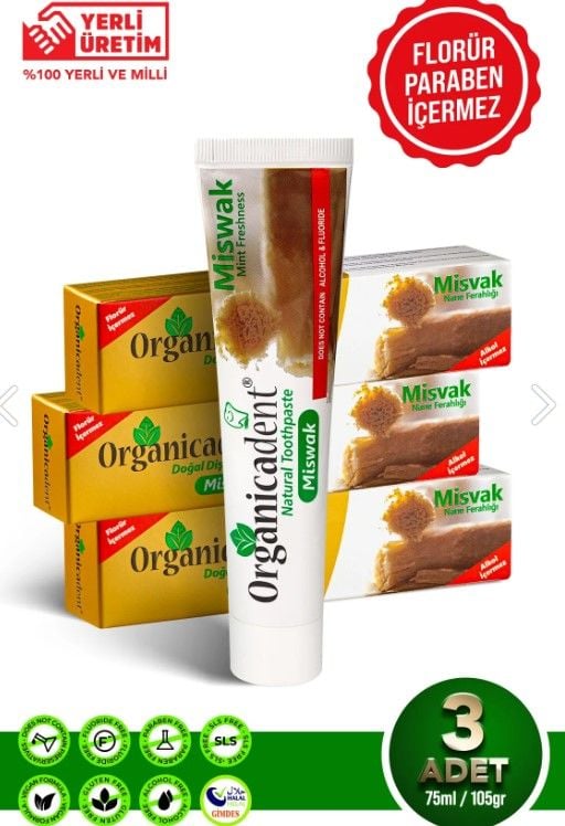 Organicadent Misvaklı Doğal Diş Macunu 105gr*3lü Set