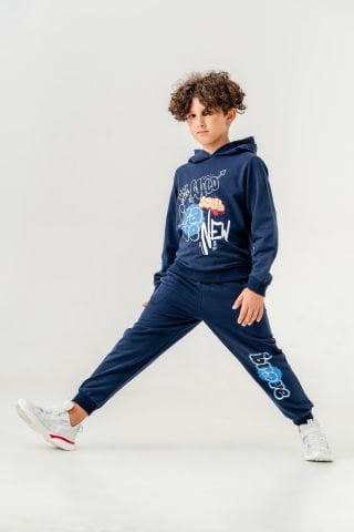 Tuffy Wild Brave Baskılı Kapüşonlu Erkek Çocuk İkili Takım-0902