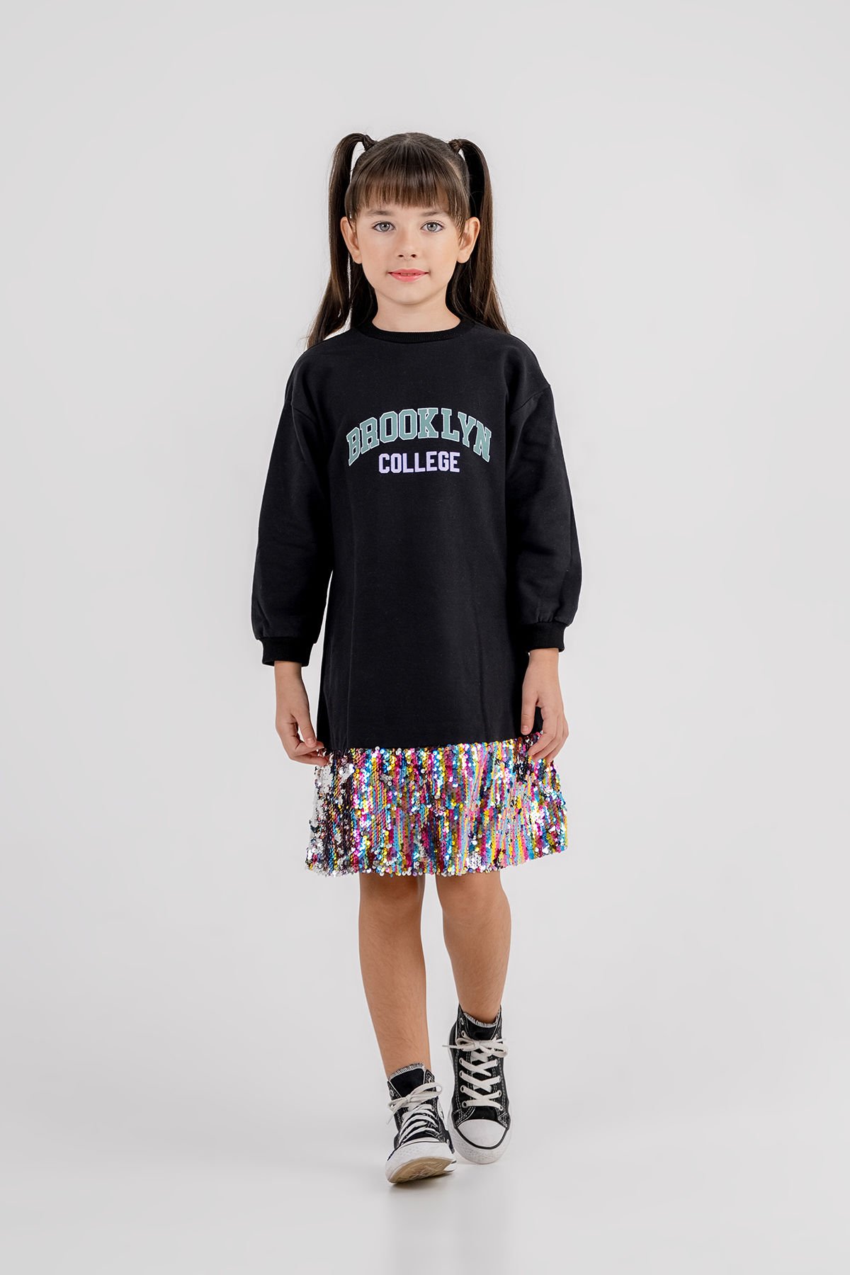 Tuffy Brooklyn Baskılı Pullu Kız Çocuk Elbise - 6617