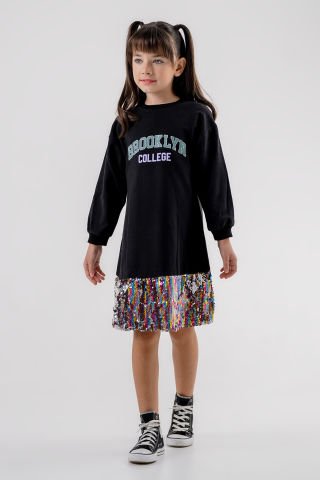 Tuffy Brooklyn Baskılı Pullu Kız Çocuk Elbise - 6617