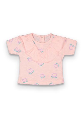 Tuffy Lale Temalı Yaka Detaylı Kız Bebek T-Shirt-9023