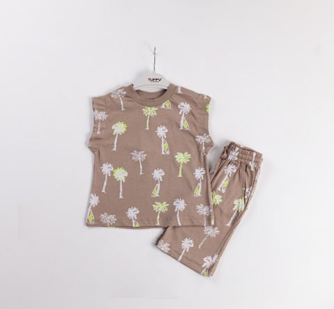 Tuffy Palmiye Desenli Askılı Erkek Çocuk İkili Takım-8567