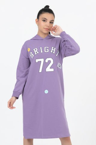 10-13 Yaş Kız Çocuk Bright Baskılı Kapüşonlu Elbise-652