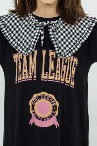 Tuffy Yaka Detaylı Team League Baskılı Kız Çocuk Elbise-9664