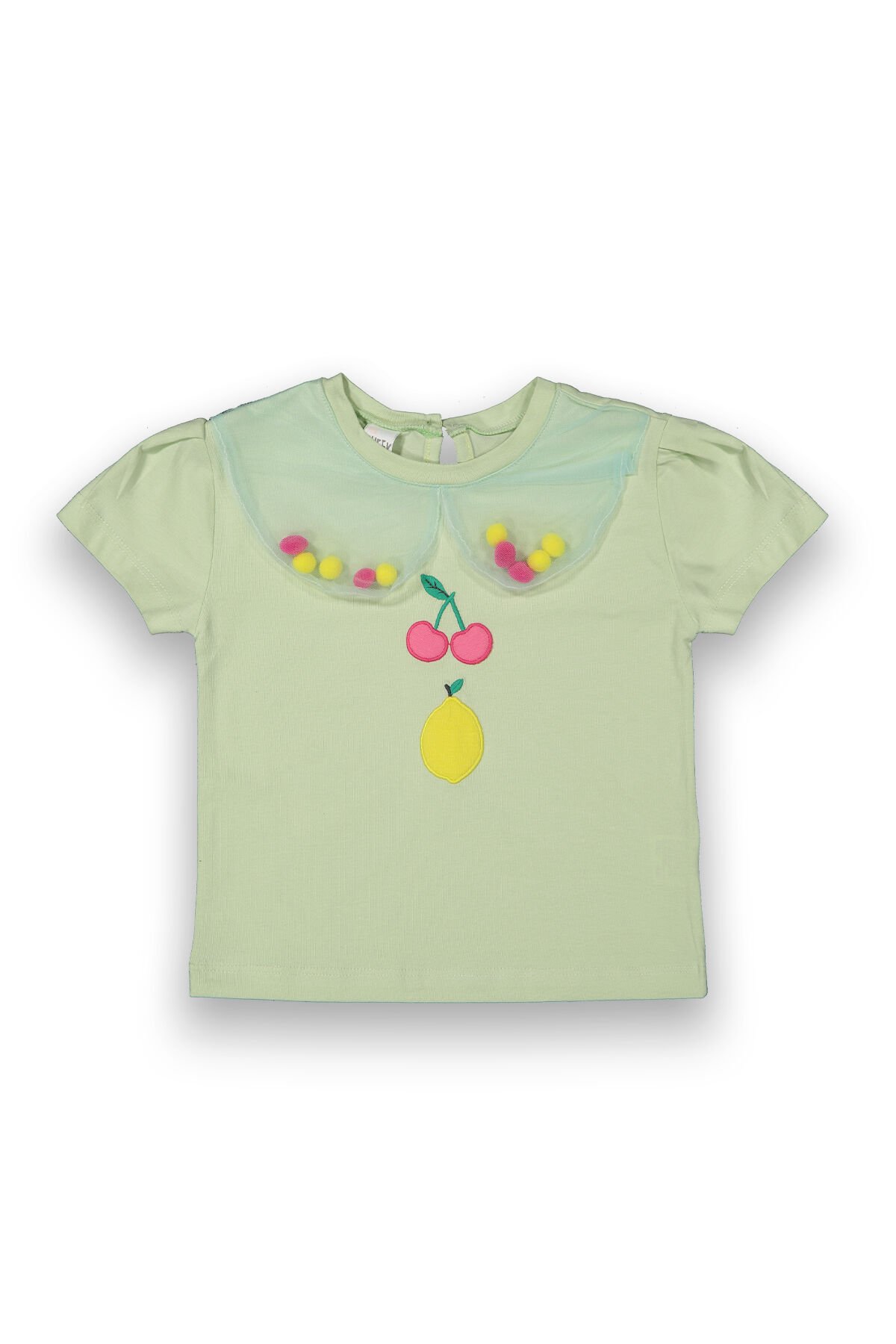 Tuffy Kiraz Nakışlı Yaka Detaylı Kız Çocuk T-Shirt-9053