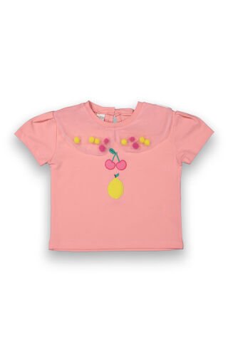 Tuffy Kiraz Nakışlı Yaka Detaylı Kız Çocuk T-Shirt-9053