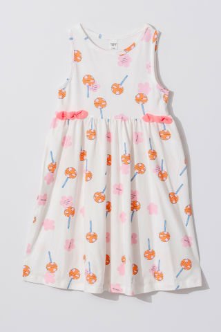 Tuffy Renkli Desenler Temalı Kız Çocuk Elbise-1057