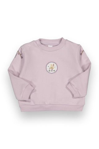 6-18 Ay Kız Bebek Tavşan Nakışlı Omuz Detaylı Sweatshirt-16