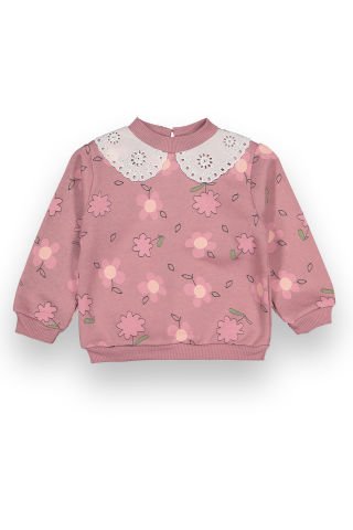 6-18 Ay Kız Bebek Çiçek Baskılı Dantelli Yaka Sweatshirt-18