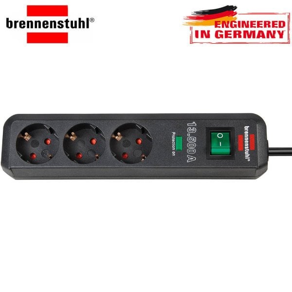 Brennenstuhl Eko Line 3'lü - 13.500 mAh Akım Korumalı Uzatma - Priz Siyah