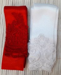 Fransız Dantelli Takı Kurdelası Kırmızı Beyaz