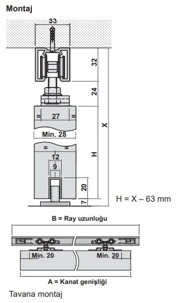 Hafele Slide Xl üst Ray Alüminyum 6000mm