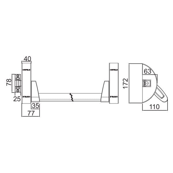 Hafele Pass Bar Mat Nikel 1250mm