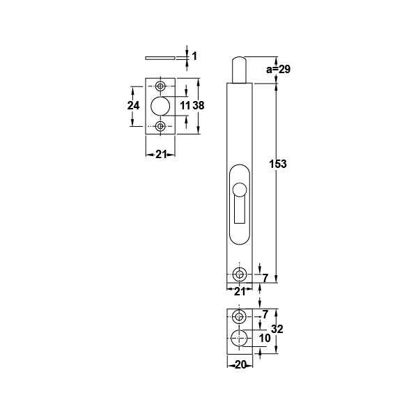 Hafele Sürgü Mandallı Bolt 07 153mm Mat Paslanmaz çelik