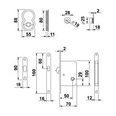 Hafele Otto Kayar Kapı Kilit Set Banyo Tipi (WC) Parlak Pirinç Renk