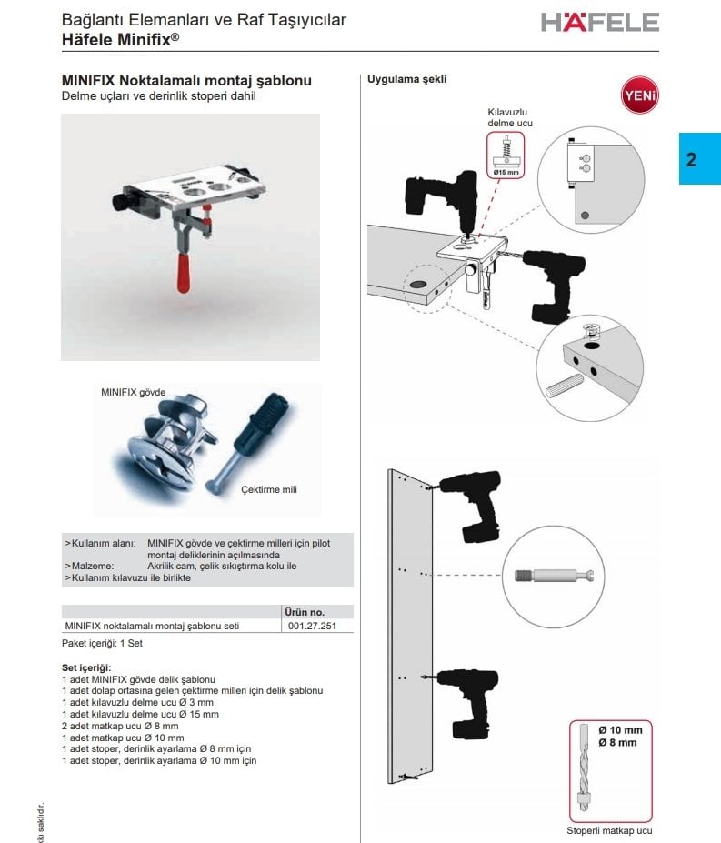 Hafele Minifix Noktalamalı Montaj şablonu E