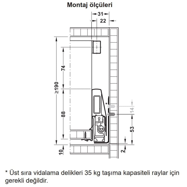 Hafele İç çekmece Seti 60'lık Modül İçin Kare Bordürlü 45'lik Gri