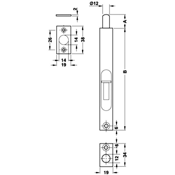 Hafele Bolt 01 Sürgü Sürerek 19x151mm, Mat Paslanmaz çelik Renk