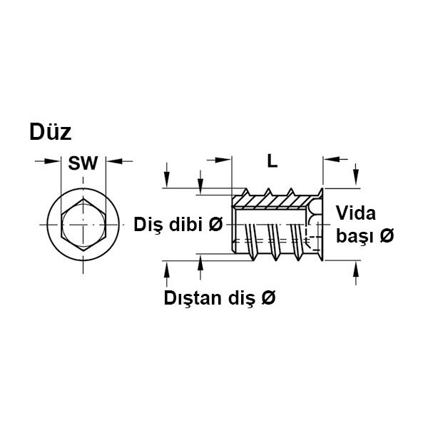 Hafele Dübel Zamak Galvaniz Havşa Başlı M6x20mm