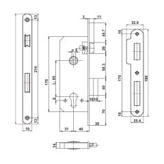 Hafele H40.01 Gömme Kilit PC 40/18mm Mat Siyah